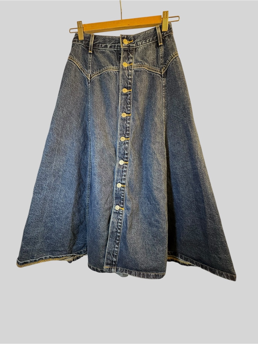 Levi’s Denim Maxi Skirt Button Front A-Line Panelled Y2K Western Blue Size 23